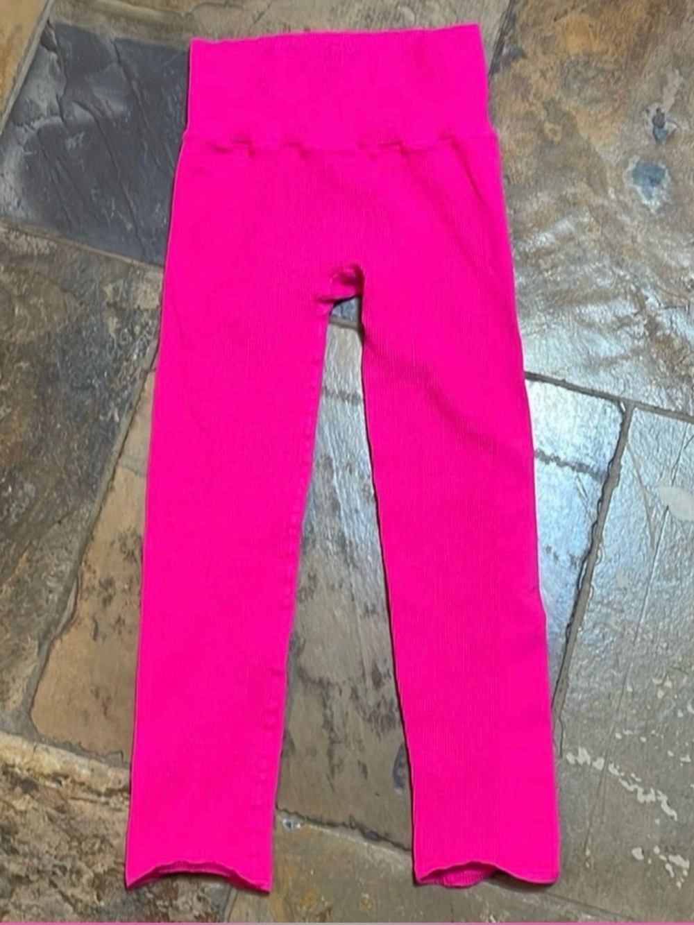 Free People Bright Pink Ribbed Stretch Leggings